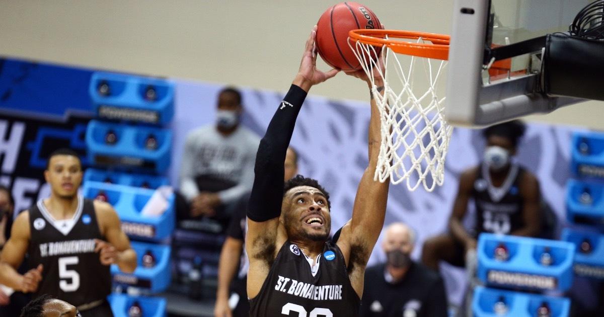 St. Bonaventure's Jalen Adaway dunks against LSU.